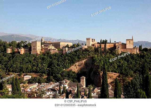 View of the Alhambra fortfress. Granada, Andalusia Spain