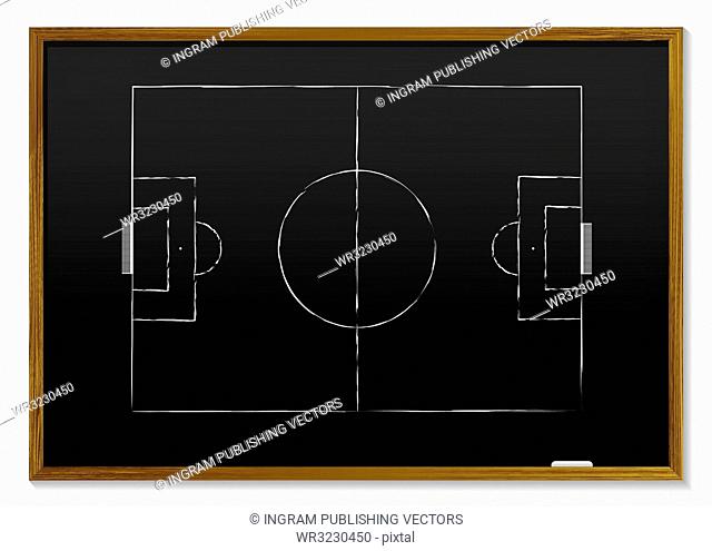 black board with wood frame and chalk drawing of pitch