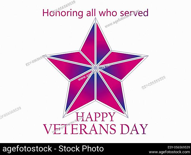 Veterans Day 11th of November. Honoring all who served. Red five-pointed star. Vector illustration