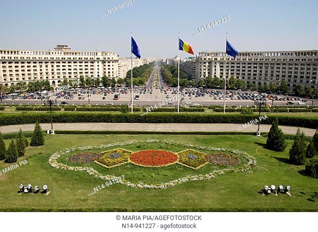 View from the Palace of Parliament, Casa Poporului (House of the People), Palace of Parliament. Bucharest. Romania