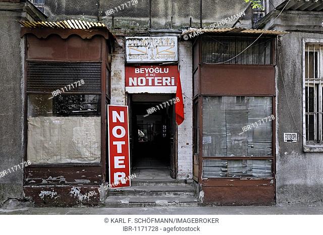 Entrance to a notary's office, run-down backyard building, Istiklal Caddesi, Independence Street, Beyoglu, Istanbul, Turkey