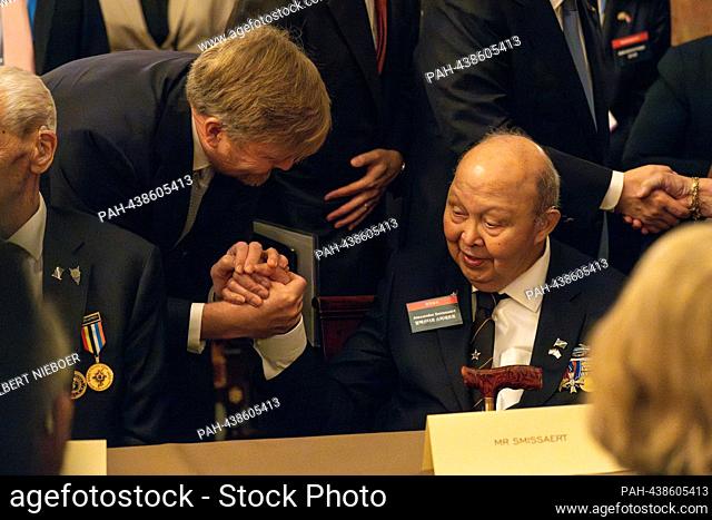 King Willem-Alexander of The Netherlands at the Royal Palace in Amsterdam, on December 13, 2023, to speak with Dutch veterans of the Korean War