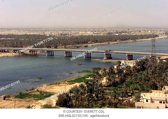 The main bridge in An Nasiriyah Iraq where intense fighting occurred between US Marines and Iraqi soldiers from March 23-April 1 2003 during the Second Gulf War