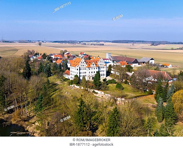 Aerial view, castle of the Barons of Riedheim, Baroque architecture, Harthausen, Rettenbach, Swabia, Bavaria, Germany, Europe