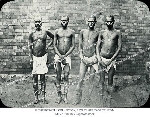 Black and white lantern Slide of Mashonaland Prisoners - British South Africa. Part of Box 288, British South Africa. Boswell Collection