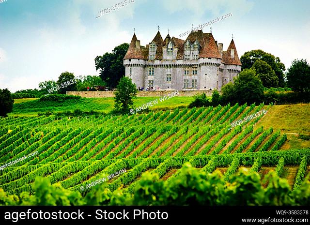 Chateau overlooking vineyards on the Cotes de Duras, Lot et Garonne, Aquitaine, France