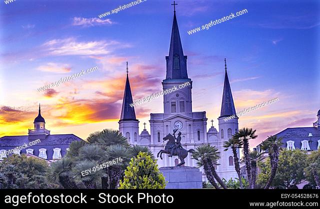 Andrew Jackson Statue Square Saint Louis Cathedral Oldest Church Cabildo State Museum United States New Oreeans Louisiana Statue erected 1856