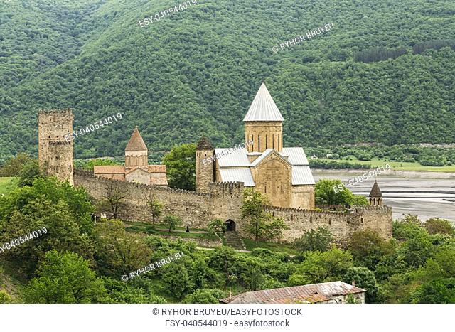 Castle complex Ananuri in Georgia, about 72 kilometres from Tbilisi. Large tower (Sheupovari) is well preserved and is location of last defense of Aragvi...