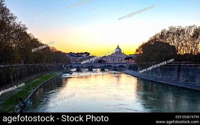 Sunset view of St. Peter's Basilica in Vatican