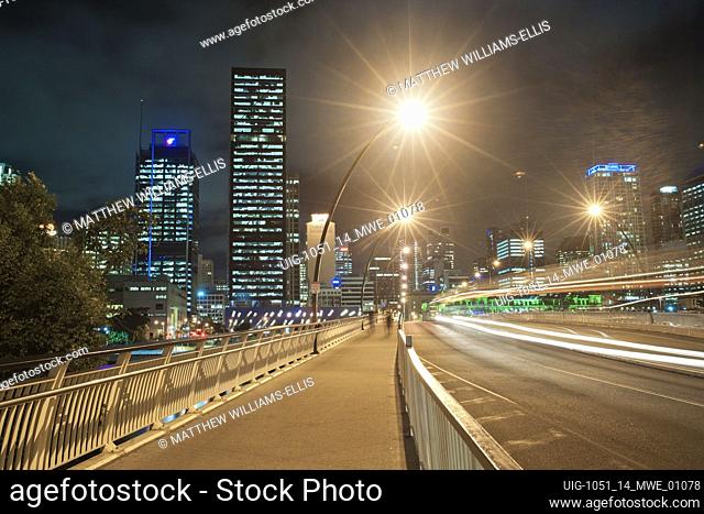Light Trails at Night Across the Bridge from Brisbane City Centre to South Bank, Queensland, Australia. This photo of lights trails in Brisbane at night was...
