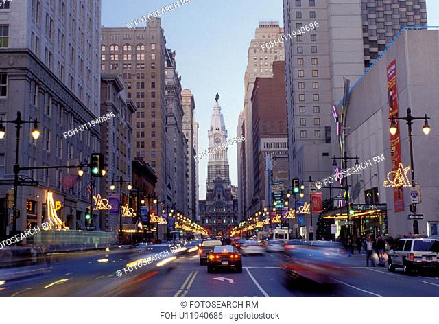 City Hall, Philadelphia, PA, Pennsylvania, City Hall on Broad Street in downtown Philadelphia in the evening