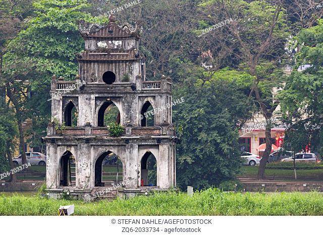 The Tortoise Thap Rua Tower in the Middle of the Hoan Kiem Lake in Hanoi, Vietnam