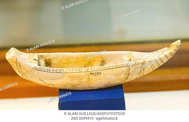 Egypt, Cairo, Egyptian Museum, model boat in ivory. from Saqqara, early dynastic period