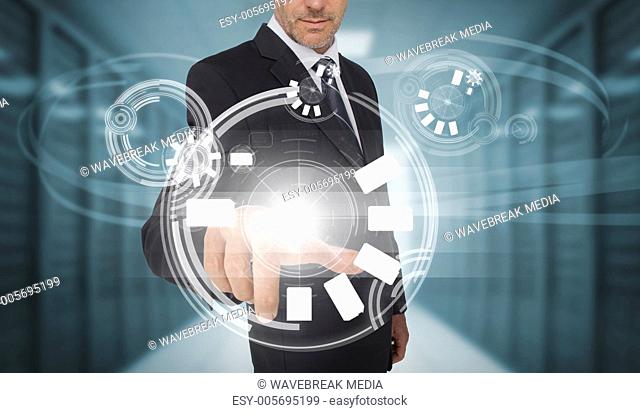 Businessman touching futuristic circle interface