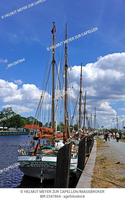 Berta von Lassan, the last active trading sailing vessel for tidal waters, built in 1910, Museumshafen museum harbor, Greifswald, Mecklenburg-Western Pomerania