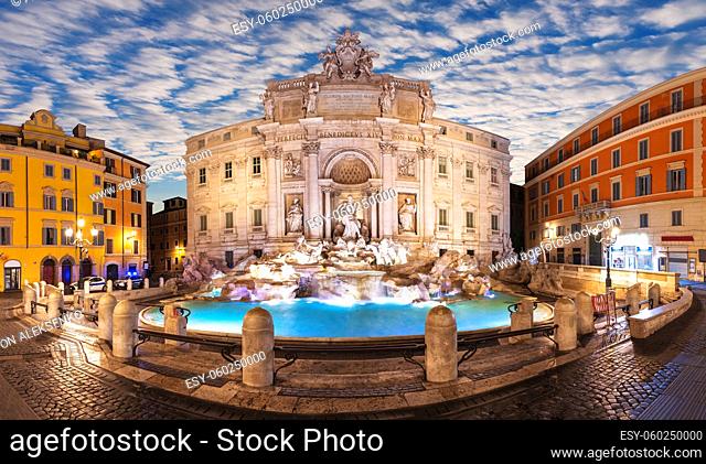 The Trevi Fountain or Fontana di Trevi at sunset, Rome, Italy