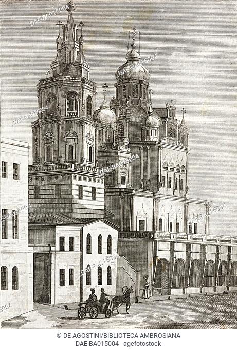 Cathedral of the Dormition (Assumption cathedral), Moscow, Russia, engraving from L'album, giornale letterario e di belle arti, August 24, 1839, Year 6