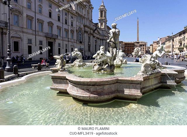 Cityscape, Fontana del Moro fountain, Piazza Navona square, Four Rivers Fountain, Rome, Lazio, Italy, Europe
