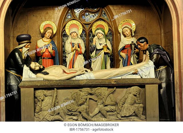 Holy figures, Christian representation, side altar, Protestant Parish Church of St. Michael, Schwaebisch Hall, Baden-Wuerttemberg, Germany, Europe