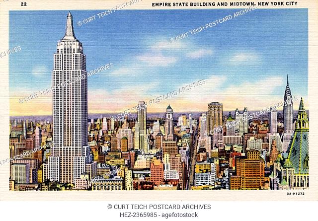 Postcard Aerial View of Midtown Manhattan Empire State Building New York City 
