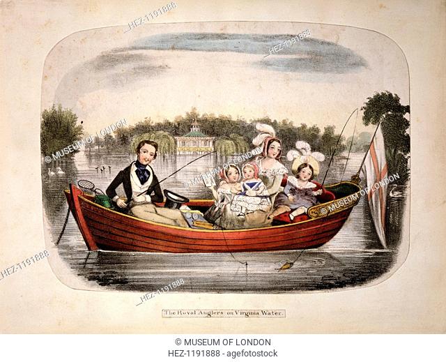 'The Royal Anglers on Virginia Water', (c1850?). Queen Victoria, Prince Albert and their children on a family fishing trip in Surrey