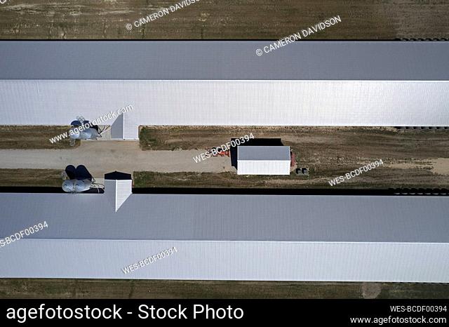 Aerial photo of buildings where poultry are raised, Accomack County, Virginia, USA