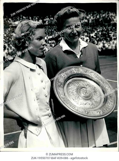 Jul. 07, 1955 - Louise Brough Wins Ladies Singles At Wimbledon. With the Championship Trophy. Miss Louise Brough of the United States beat fellow countrywoman...