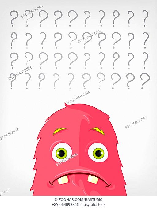 Cartoon Character Funny Monster Isolated on Grey Gradient Background. Thinking. Vector EPS 10