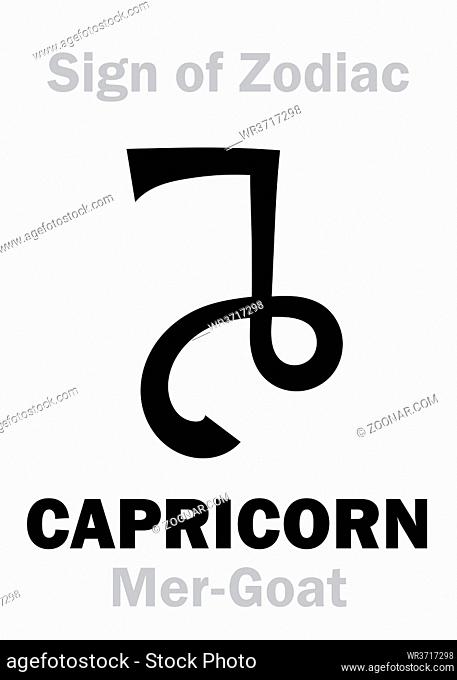 Astrology Alphabet: Sign of Zodiac CAPRICORN (The Mer-Goat). Hieroglyphics character sign (icelandic symbol, from manuscript XVIII c.)