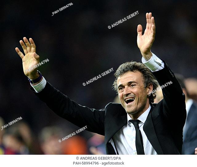 FC Barcelona's head coach Luis Enrique celebrates after winning the UEFA Champions League final soccer match between Juventus FC and FC Barcelona at...