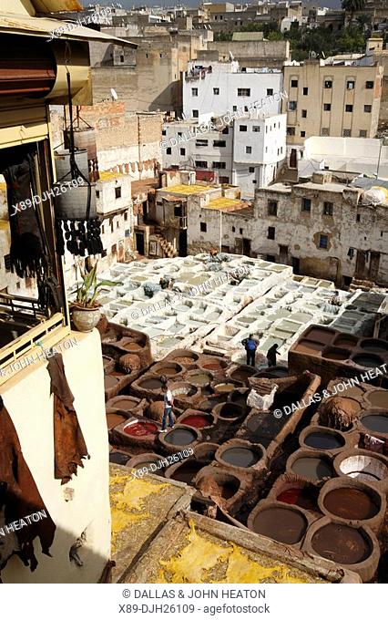 Africa, North Africa, Morocco, Fes, Fès el Bali, Old Fes, Medina, Old Town, Medieval Traditional Tanneries, The Chouara Tannery