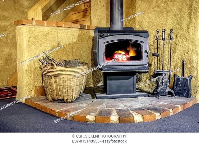 Wood Fired Stove in Mudbrick Cottage