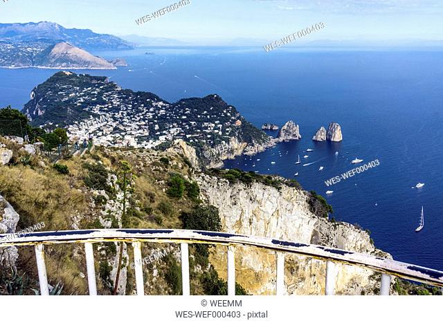Italy, Capri, View from Monte Solaro to Faraglioni