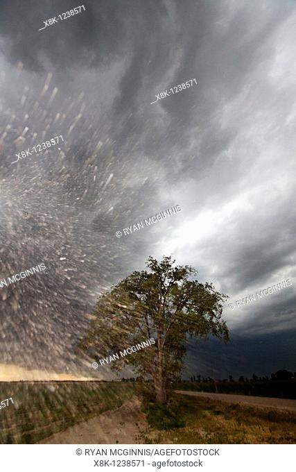 A sudden blast of rain from a Vortex 2 targeted supercell is illuminated by the camera's flash  Shot near Scottsbluff, Nebraska, June 7, 2010