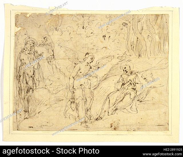 Angel Appearing to Saint Francis of Assisi, with Saint John the Baptist in the..(recto).., n.d. Creator: Unknown