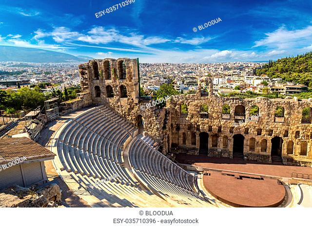 Ancient theater in a summer day in Acropolis Greece, Athnes