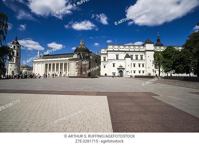 Cathedral Square to include Belfry, Vilnius Cathedral, Monument to Grand Duke Gediminas, and the Palace of the Grand Dukes of Lithuania (National Museum)