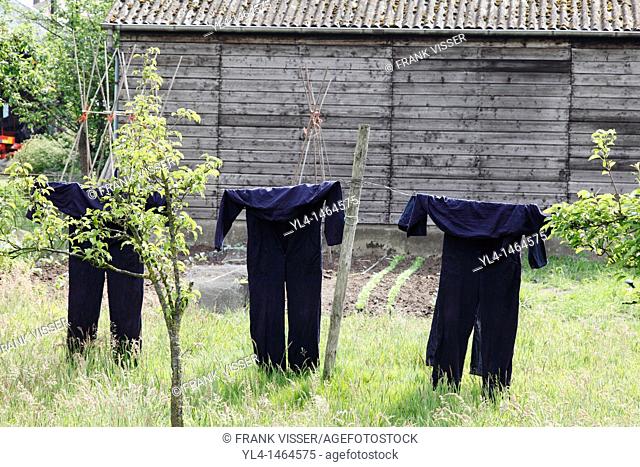 Overalls on clothesline, Netherlands