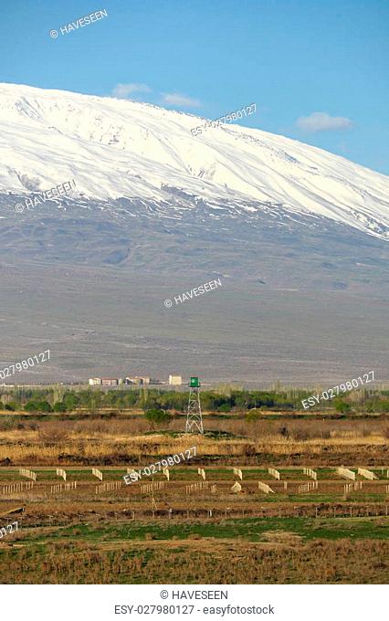 Turkish-Armenian border in front of Ararat mountain