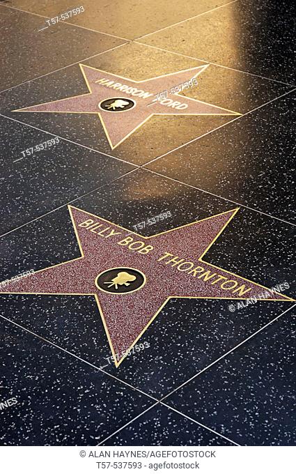 Stars of two celebrities on the Walk of Fame, Hollywood, California