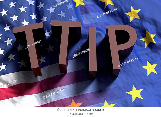 USA and EU Flag with TTIP writing, Computer Graphic