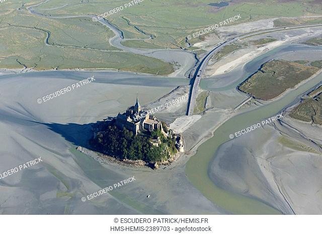 France, manche, Mont Saint Michel Bay listed as World Heritage by UNESCO, Mont Saint Michel (aerial view)