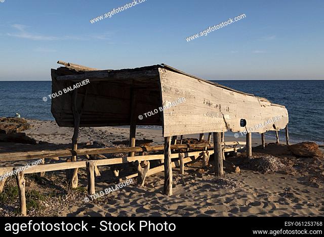 Ca Marí boathouse huts, Migjorn, Formentera, Pitiusas Islands, Balearic Community, Spain
