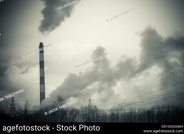 dirty smoke and pollution produced by chemical factory