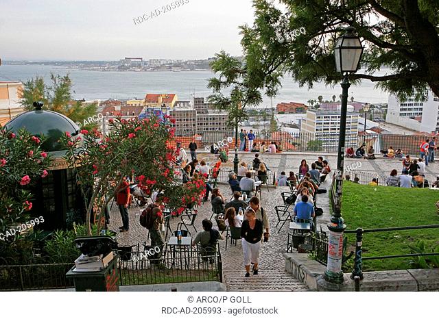 Viewpoint and meeting area 'Miradouro de Santa Catarina', quarter Bairro Alto, Lisbon, Portugal