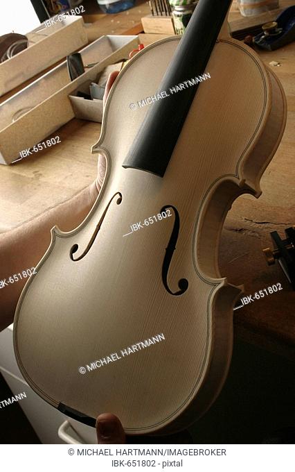 Unvarnished violin without strings