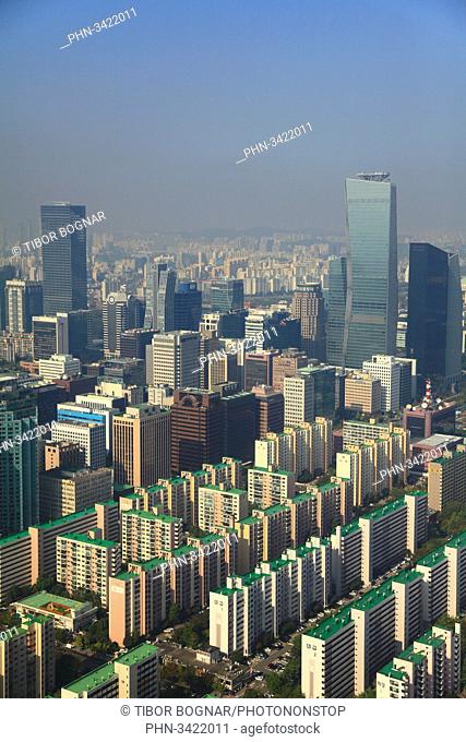 South Korea, Seoul, Yeouido, skyline, aerial view