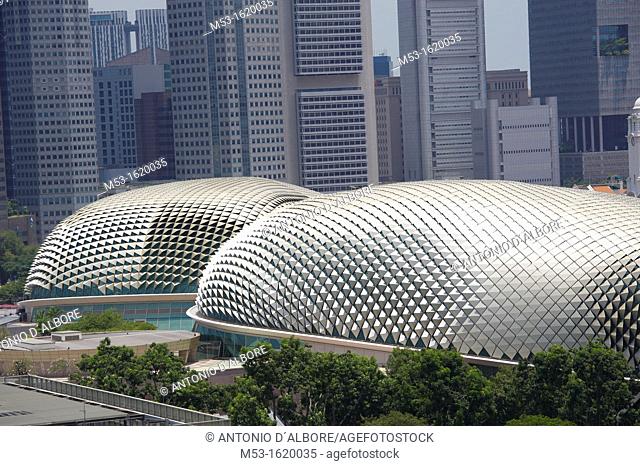The durian-shaped dome of Esplanade – Theatres on the Bay  The multifucntional structure is a popular local landmark and it is located in Marina Bay  Singapore