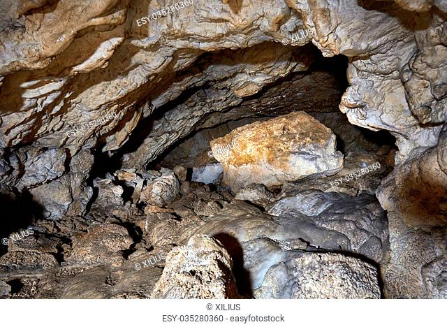 Interior of an old cave with beautiful speleothems