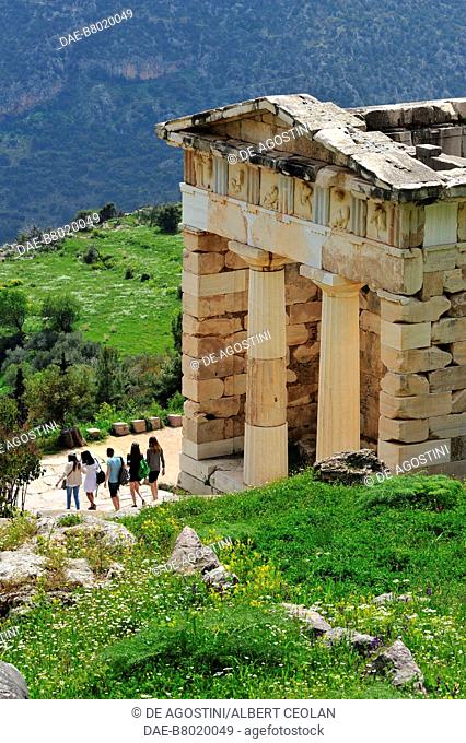 The Athenian Treasury, archaeological site of Delphi (UNESCO World Heritage Site, 1987), Greece. Ancient Greek civilization, 6th-5th century BC